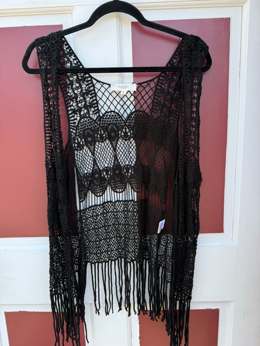 Love Tree Black Crochet Fringe Festival Vibes Vest